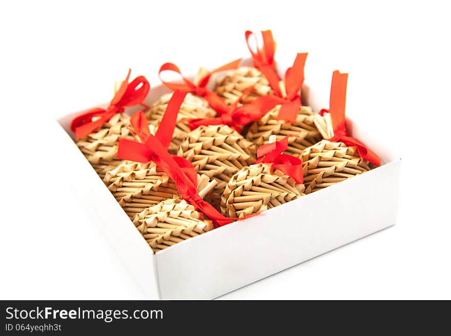 Red Christmas toys on a white background. Red Christmas toys on a white background