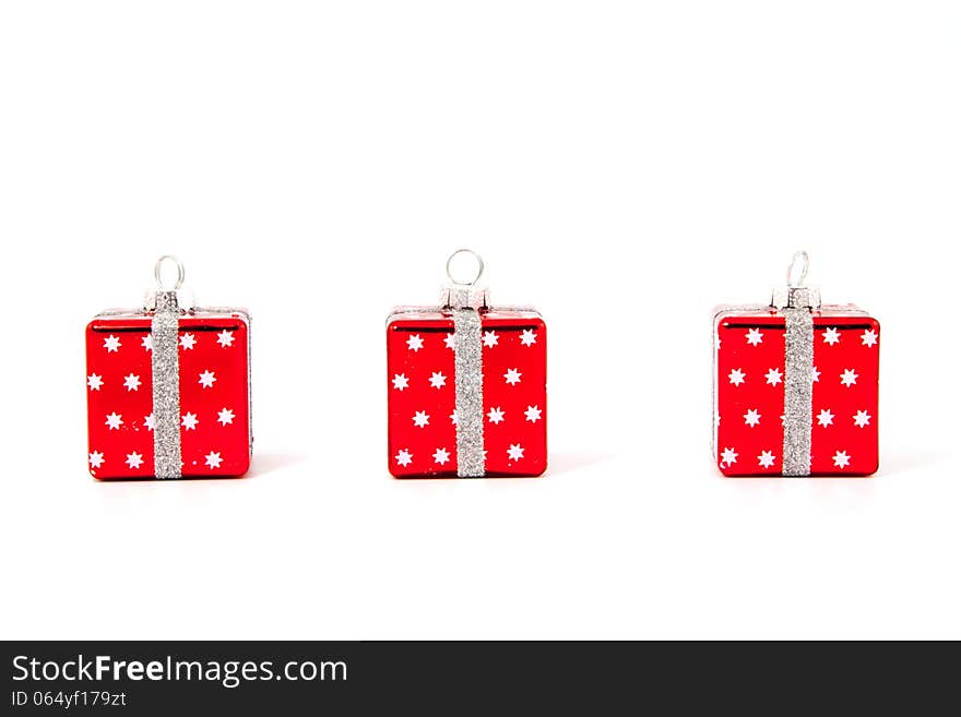 Red Christmas toys on a white background. Red Christmas toys on a white background