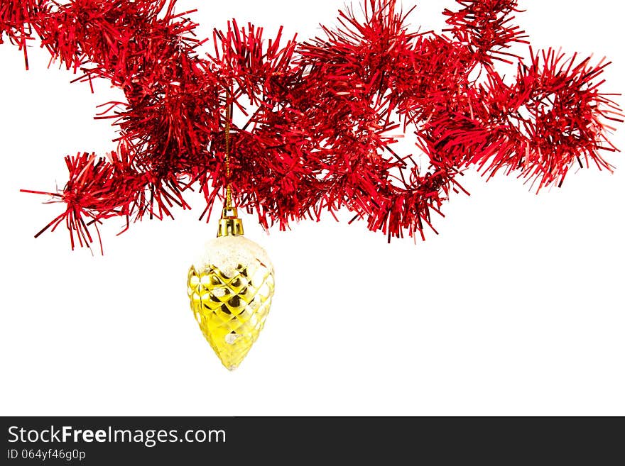 Red Christmas toys on a white background. Red Christmas toys on a white background