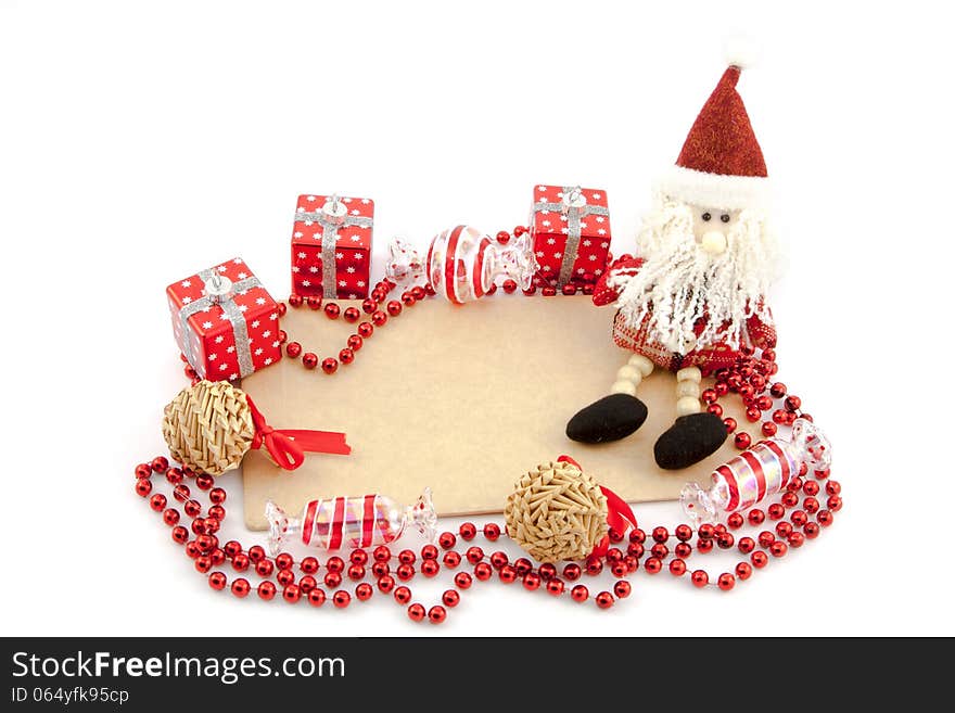 Red Christmas toys on a white background. Red Christmas toys on a white background