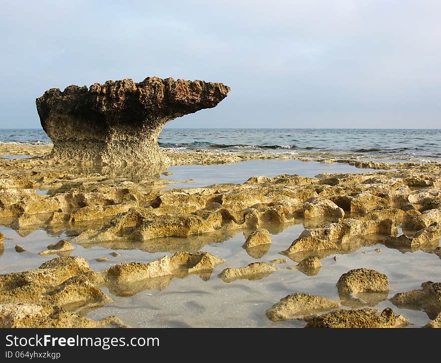 Beach Ayia-Napa with a single stone. Beach Ayia-Napa with a single stone