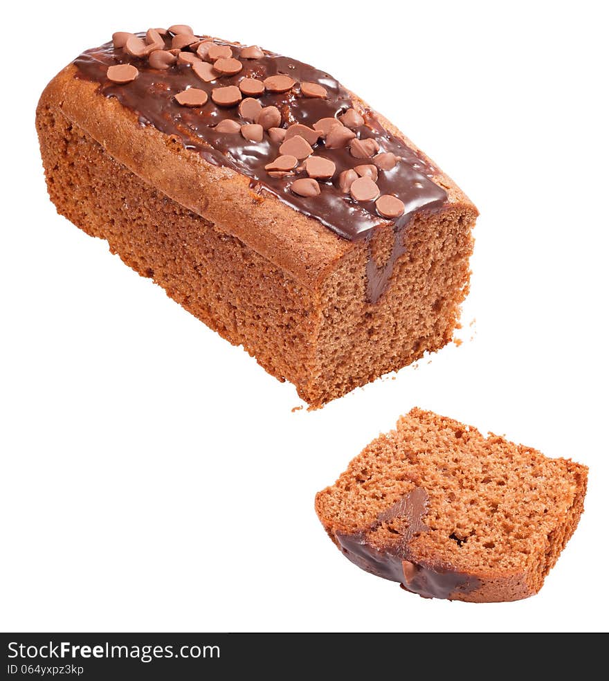 Chocolate cake, isolated on a white background. Chocolate cake, isolated on a white background