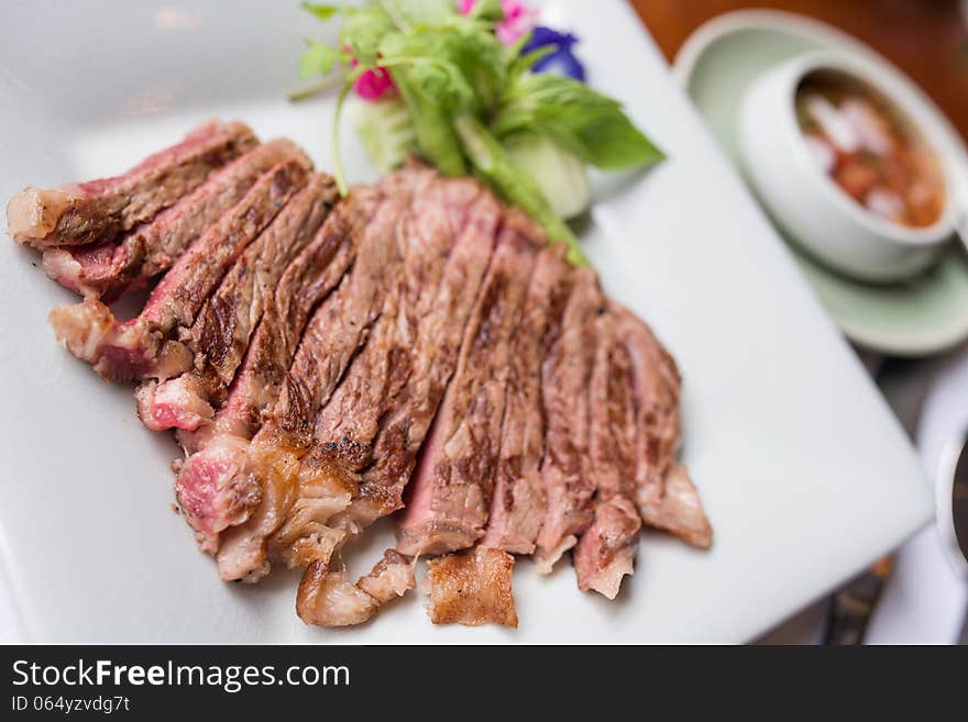 Beef sliced steak grilled