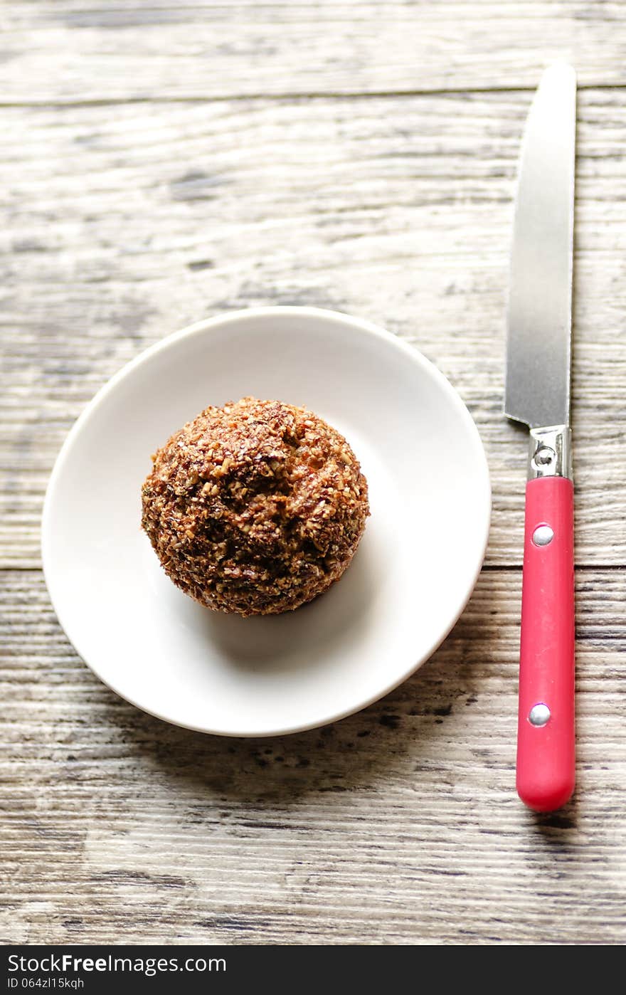 Homemade diet bread on white plate. From series Healthy Eating