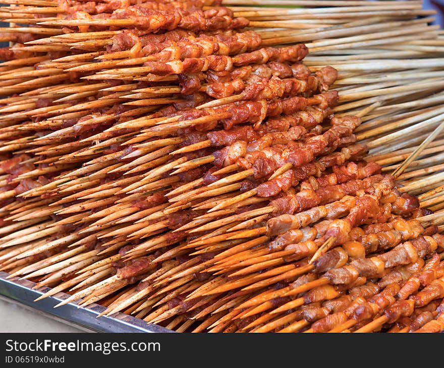 Shish kebab in a food stall. Shish kebab in a food stall