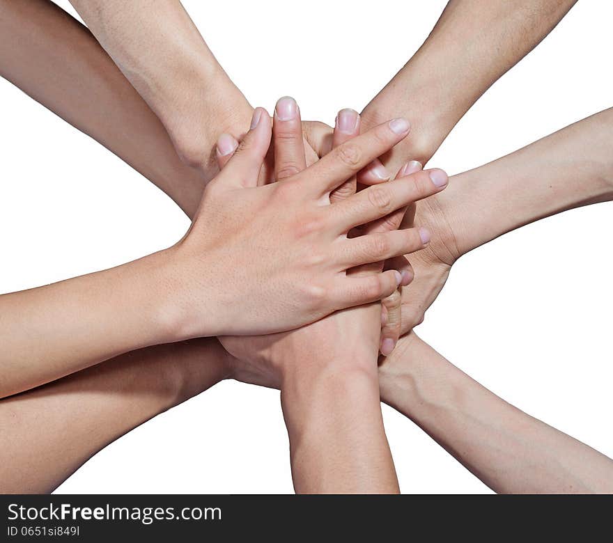 Hands ring teamwork isolated on white background. Hands ring teamwork isolated on white background