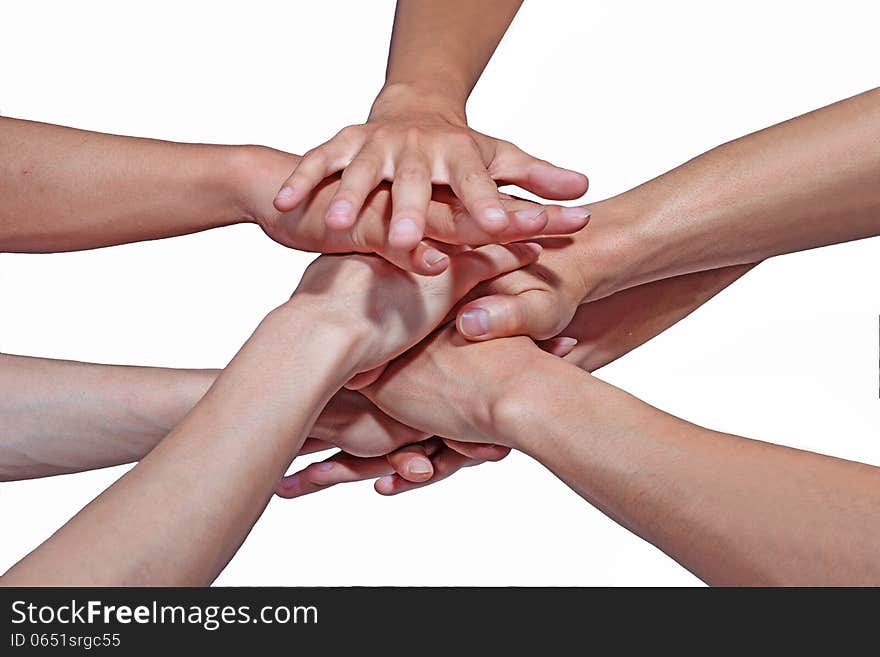 Hands ring teamwork isolated on white background. Hands ring teamwork isolated on white background