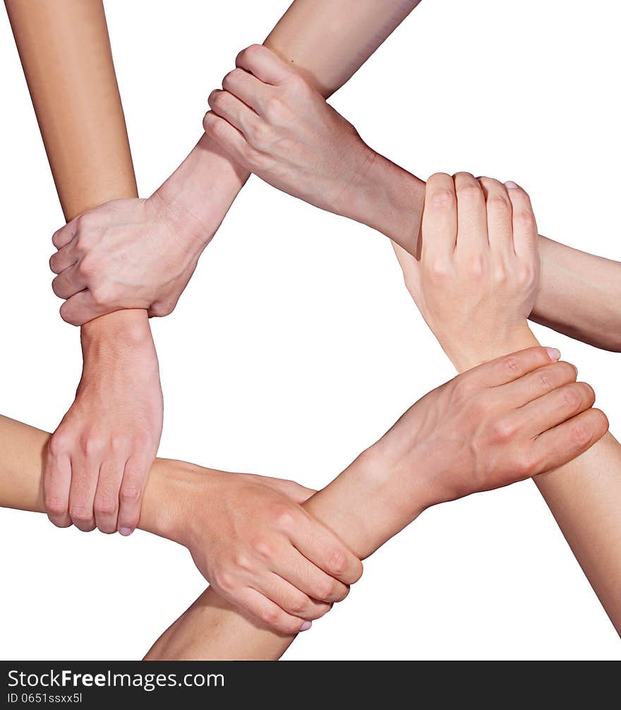 Hands ring teamwork isolated on white background. Hands ring teamwork isolated on white background