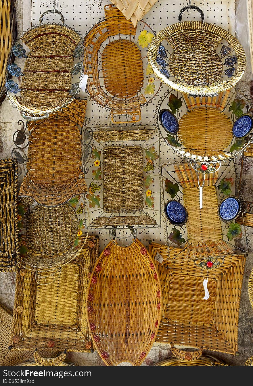 Wicker woven baskets hand hanging