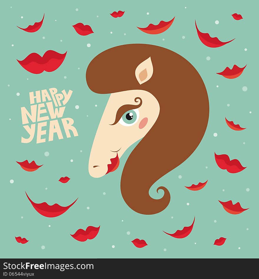 Greeting card Happy New Year with horse