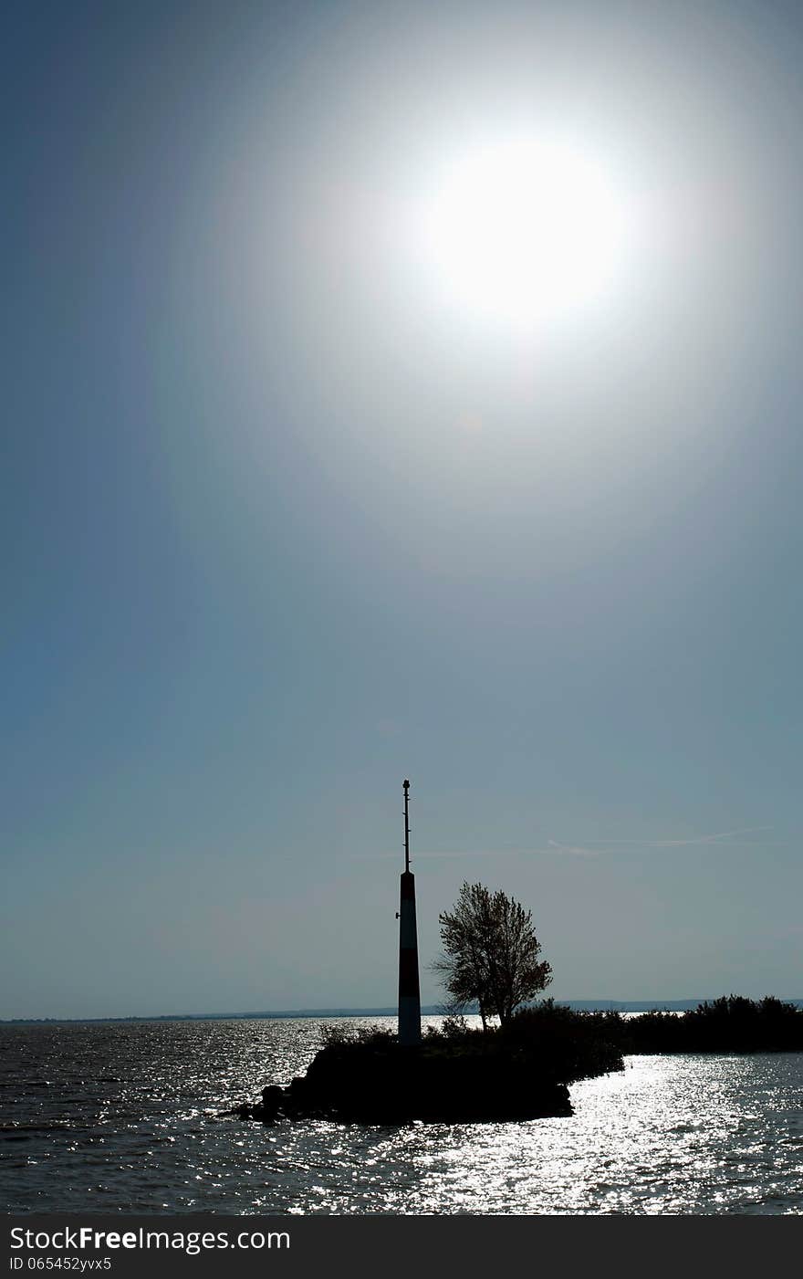 Breakwater silhouette at Lake Balaton, Hungary