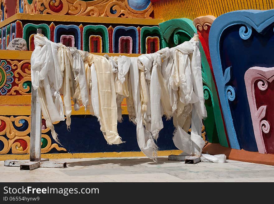 Praying Flags At Buddhist Monastery. India, Ladakh