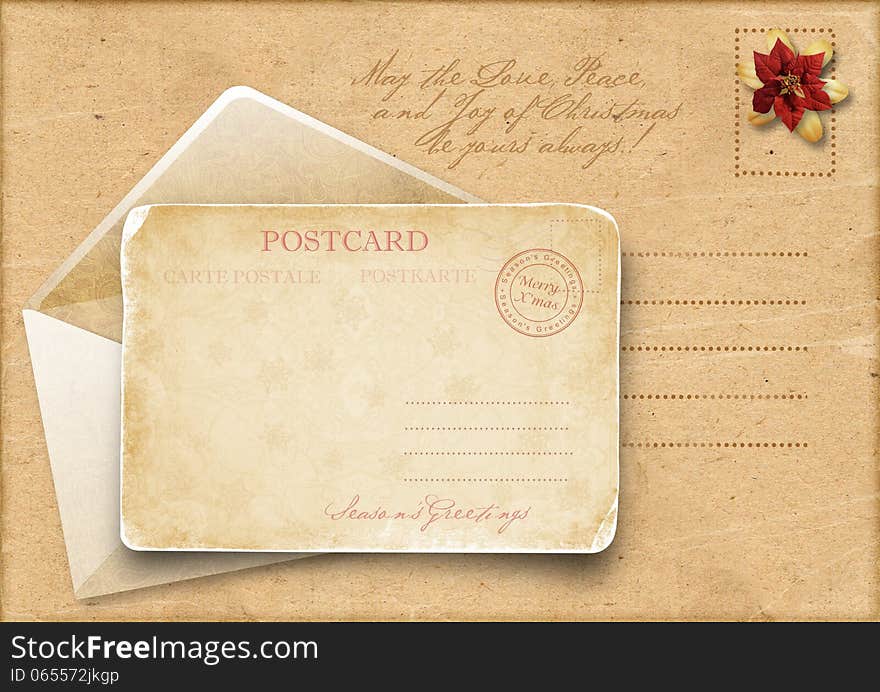 Christmas beautiful vintage background with old postcard. Christmas beautiful vintage background with old postcard