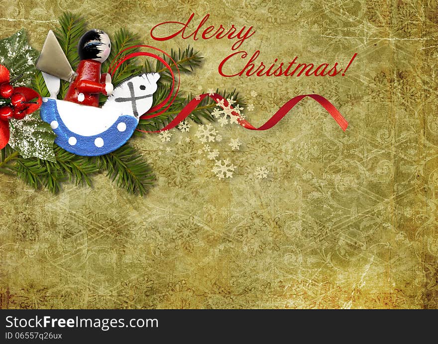 Vintage background with Christmas decorations and with space for text or photo. Vintage background with Christmas decorations and with space for text or photo