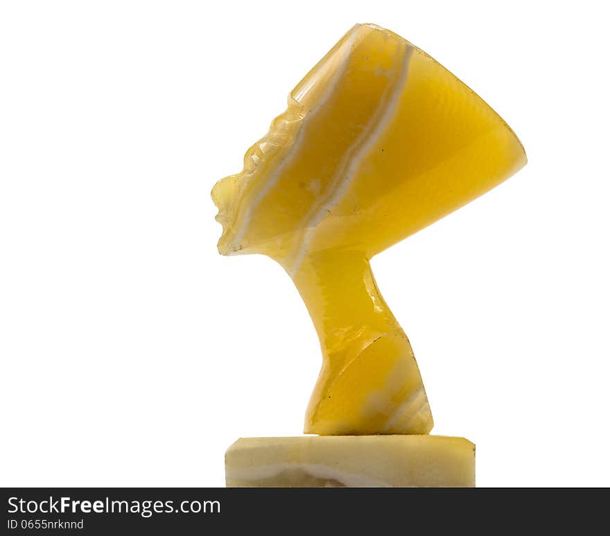 Nefertiti in yellow stone isolated over white