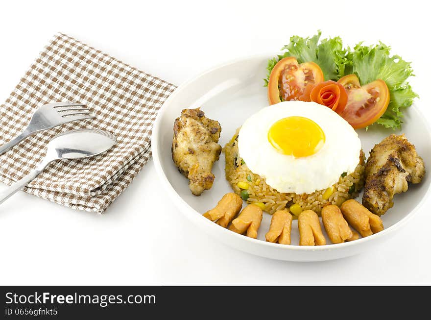 Main food American fried rice on white background. Main food American fried rice on white background