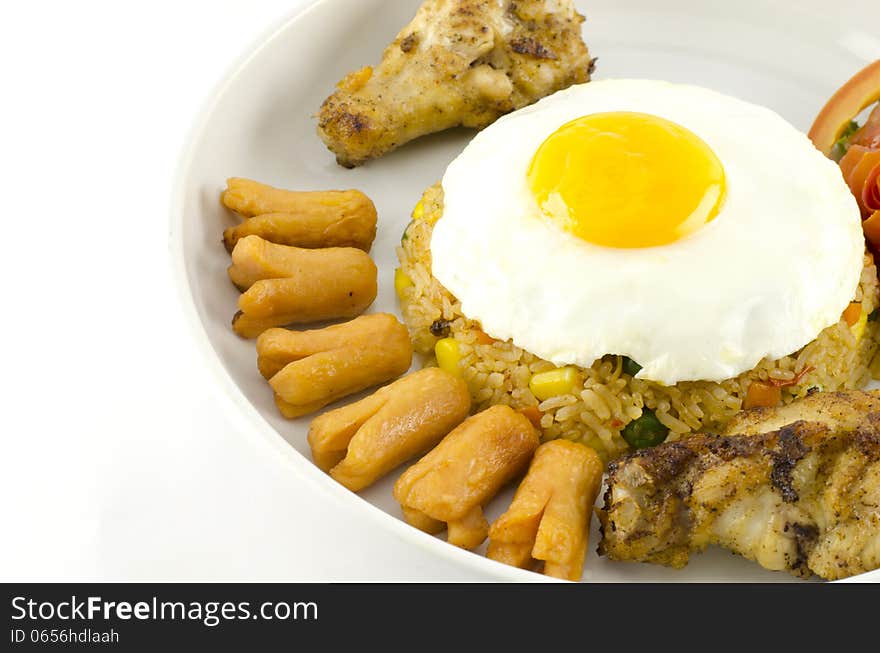 Main food American fried rice on white background. Main food American fried rice on white background