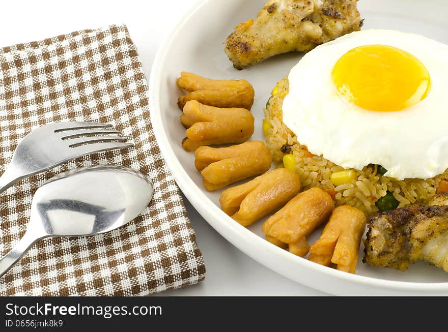 Main food American fried rice on white background. Main food American fried rice on white background