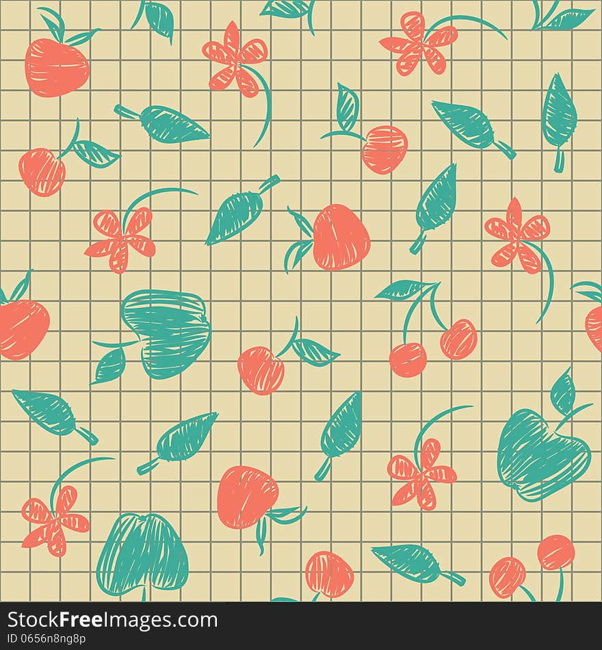 Seamless Pattern Sketch With Fruit And Berries