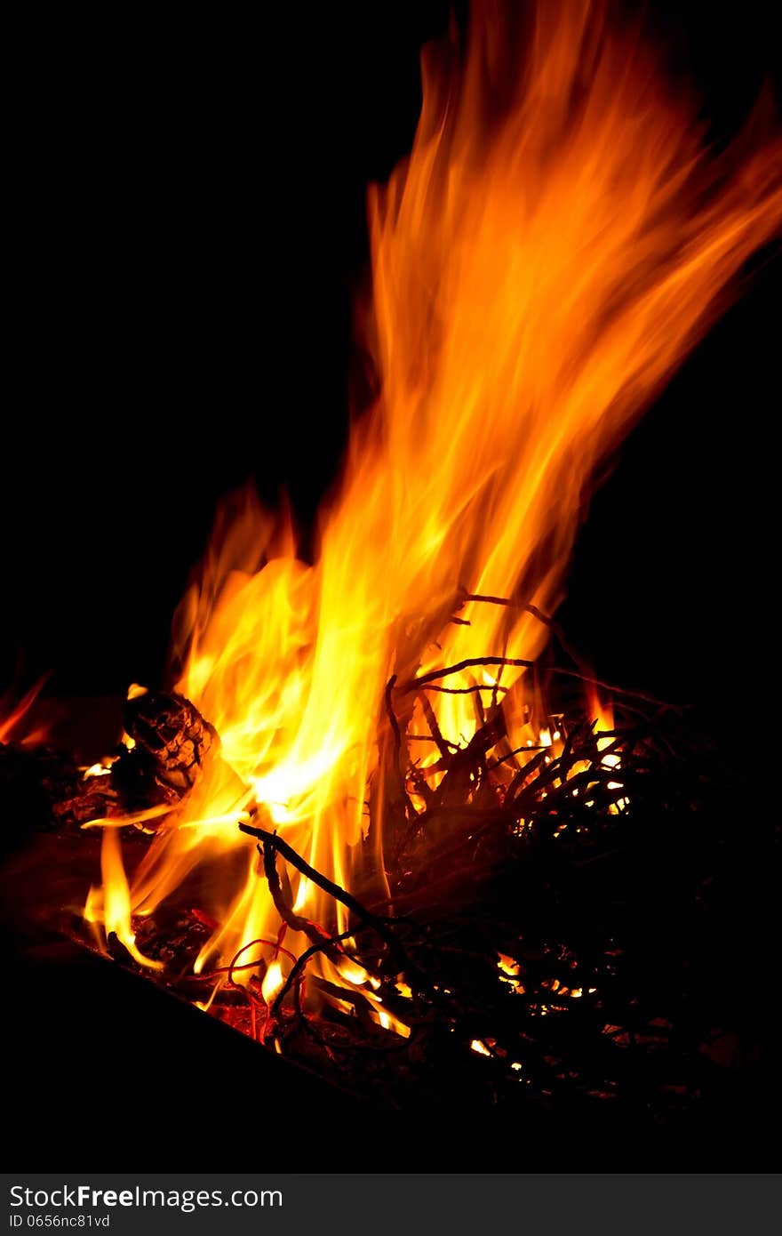 Bright fire for braai with black background