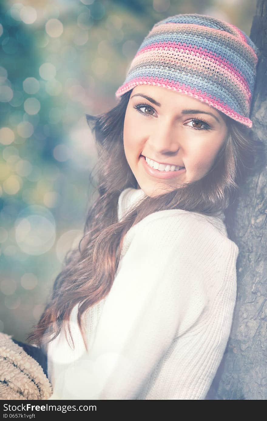 Outdoor autumn portrait of beautiful girl