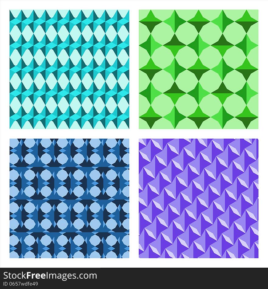 Four squares with an ornament. ornament made of asterisks. different color.