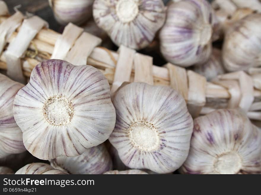 Beautiful braid garlic close up shot