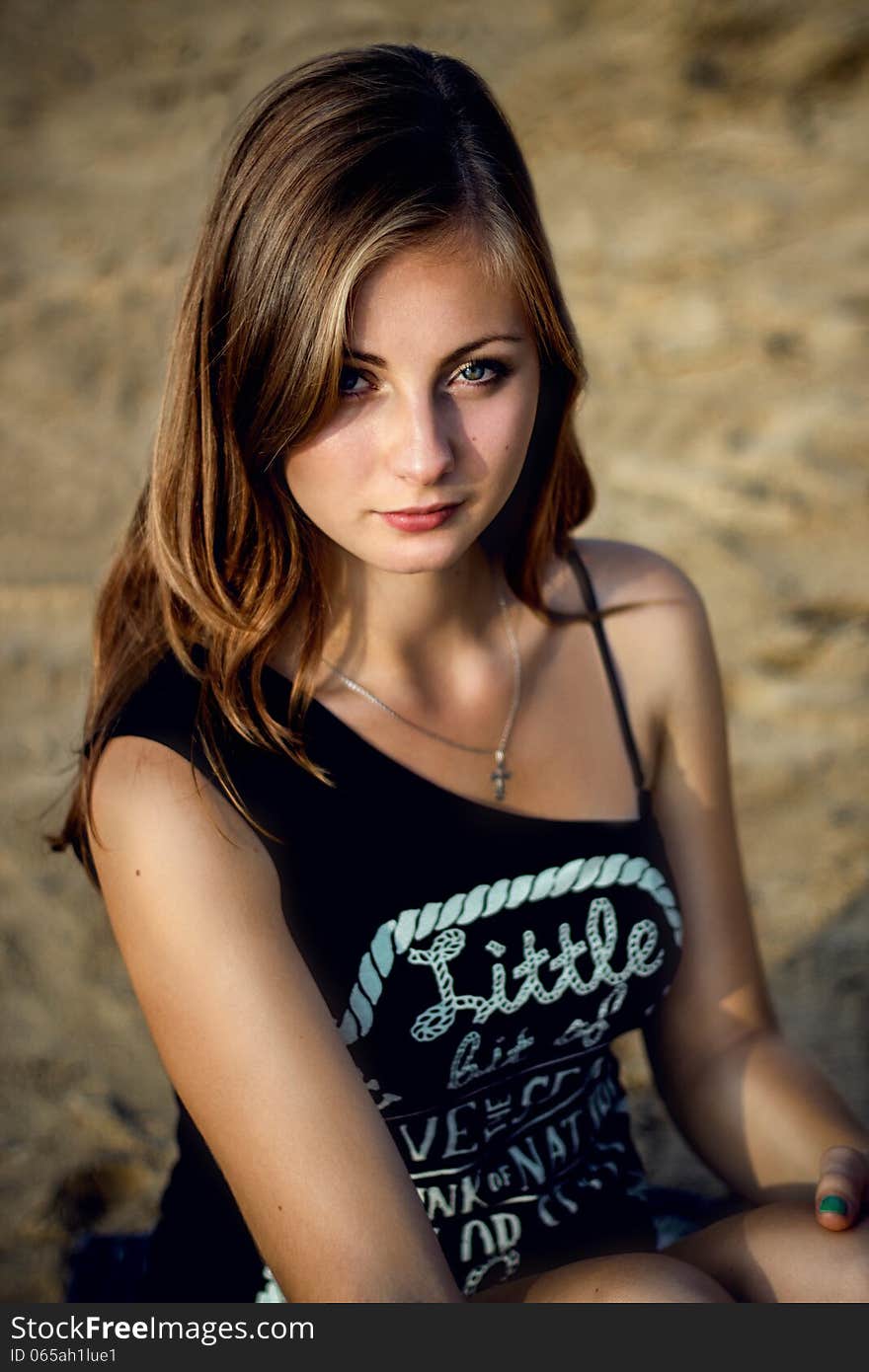 Beauty portrait of girl on beach