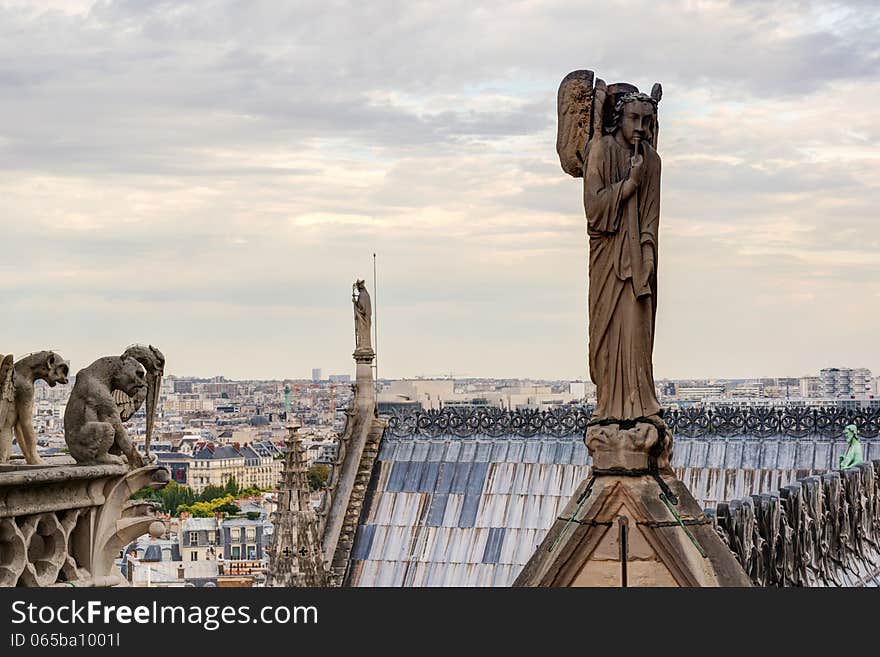 Statues And Chimeras Of The Cathedral Of Notre Dame De Paris, Fr