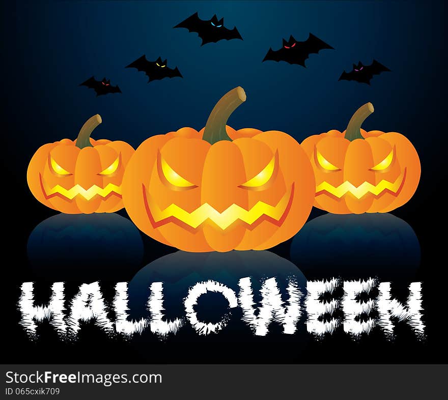 Halloween Pumpkin and bat background. Vector illustration. can be used for layout, card, web banner