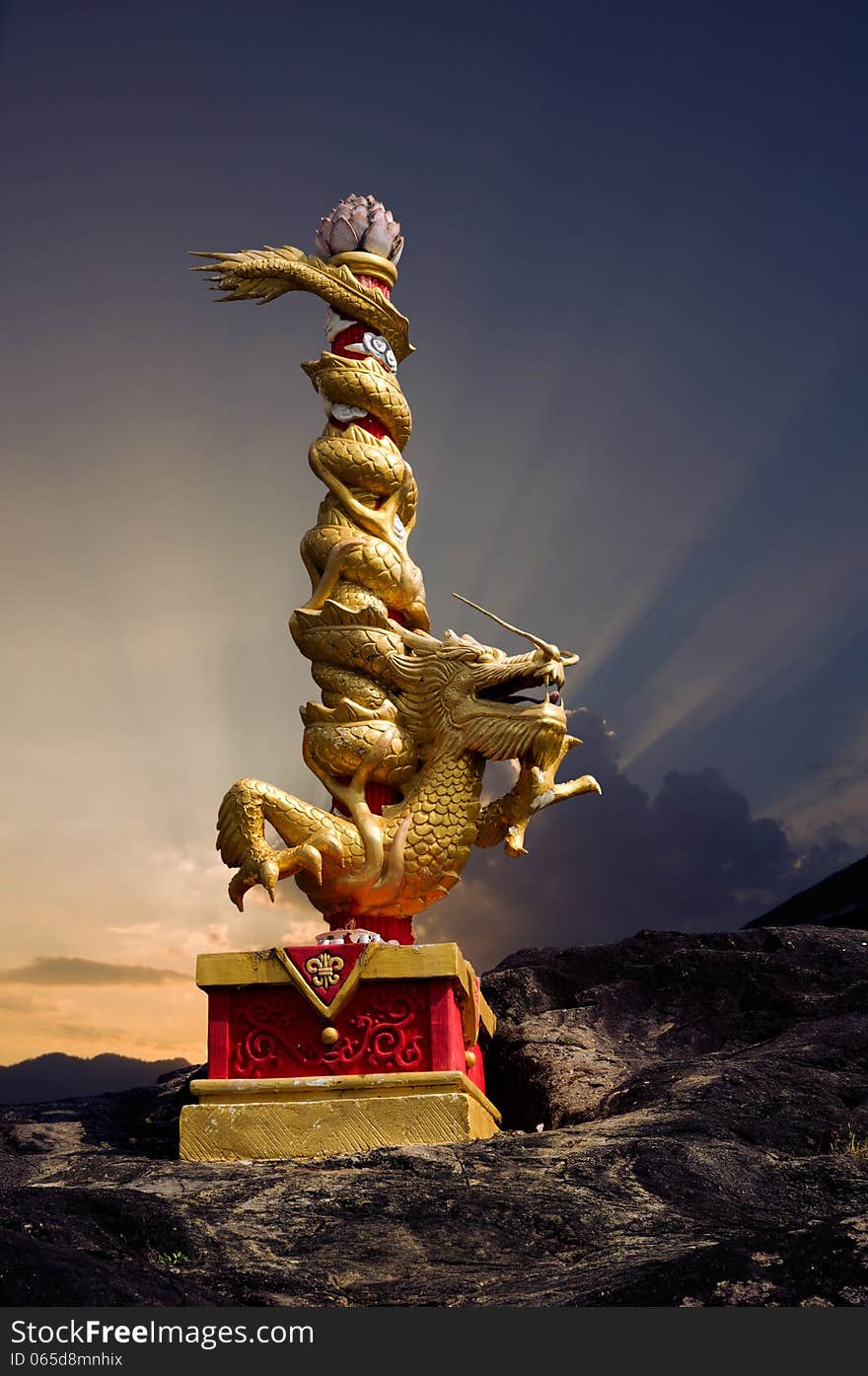 Chinese dragon image against beautiful sunset