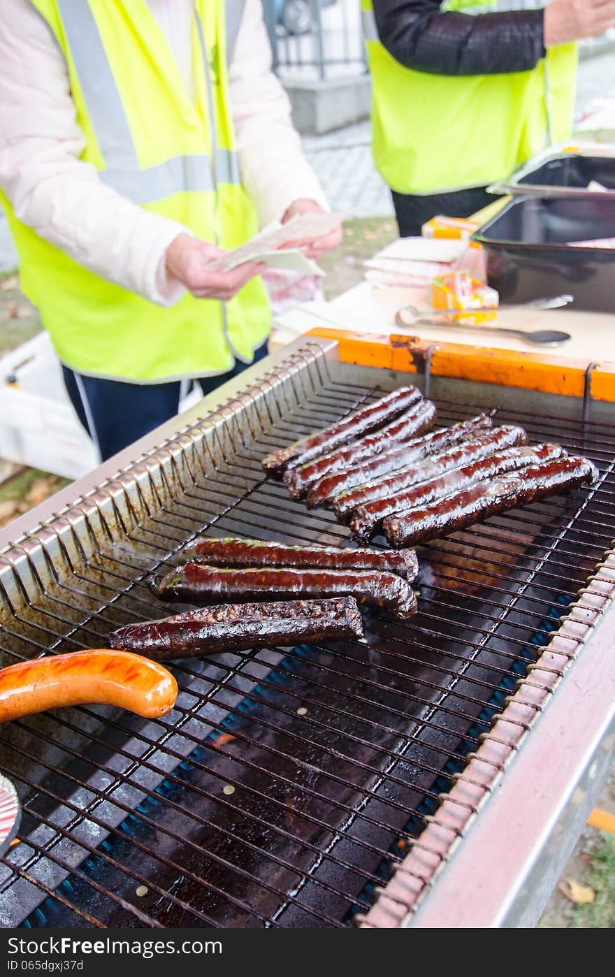 Traditional finnish sausages- Mustamakkara (black sausage), local speciality in tampere