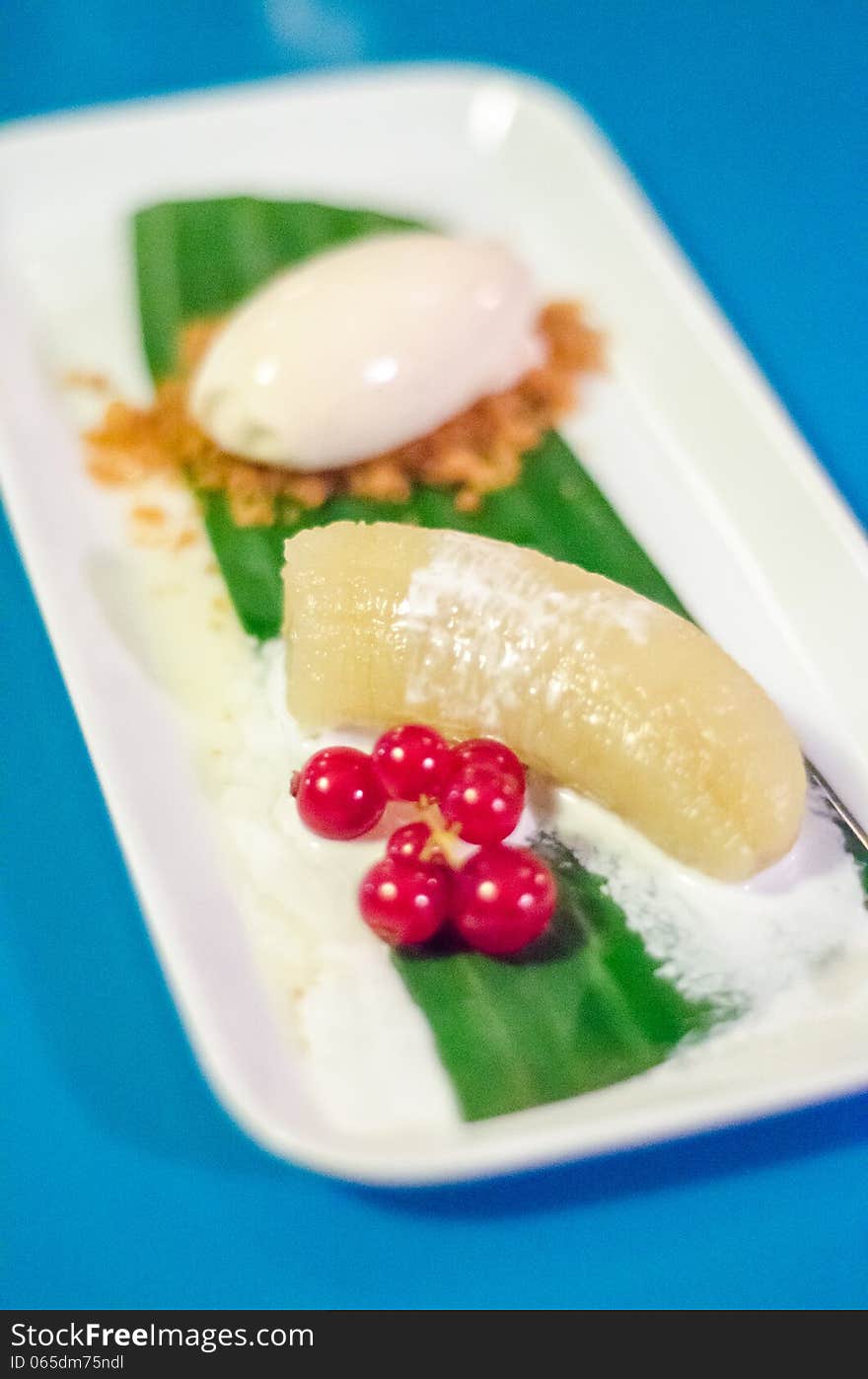 Tropical Dessert With Banana And Ice-cream