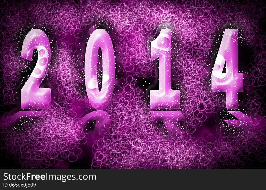 Happy new year 2014 abstract text with candy on heart bokeh background