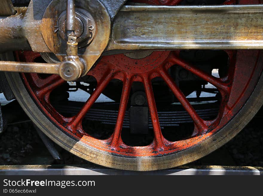 Detail of the wheel of the old steam locomotive. Detail of the wheel of the old steam locomotive