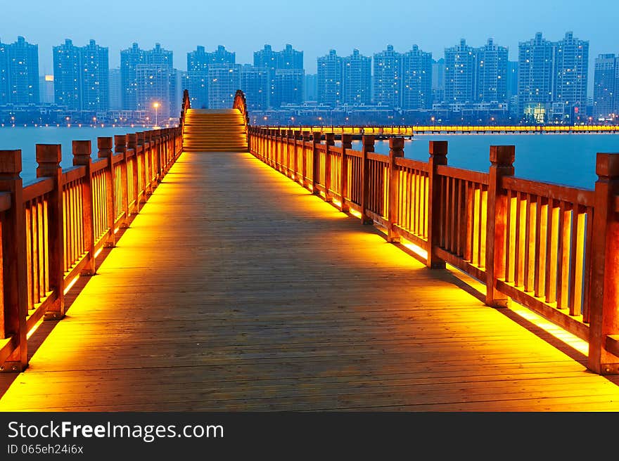 Golden brown wooden footway