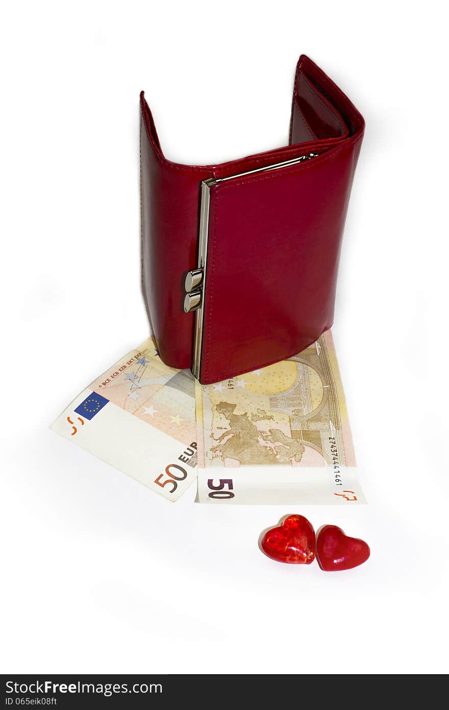 Euro Money On White Background - Red Wallet