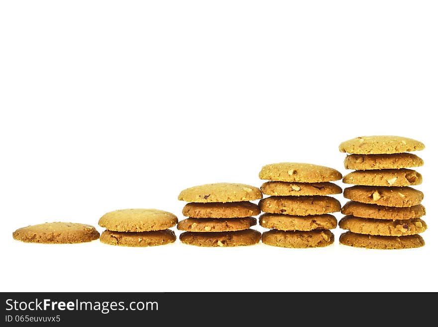 Step of increase stack almond cookie on white background. Step of increase stack almond cookie on white background