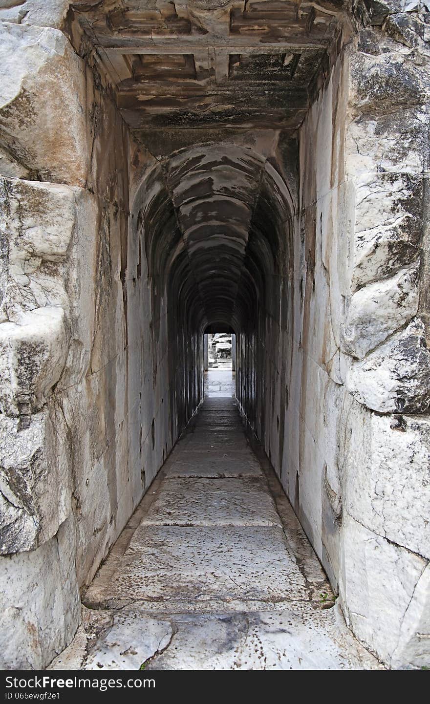 Narrow corridor in an ancient greek building. Narrow corridor in an ancient greek building