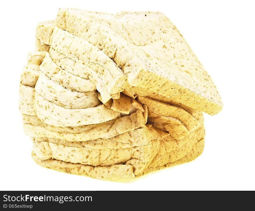 Loaf of sliced bread damage on white background. Loaf of sliced bread damage on white background