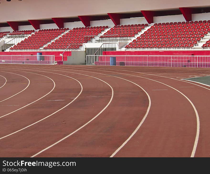 Straight lanes of running track in stadium. Straight lanes of running track in stadium