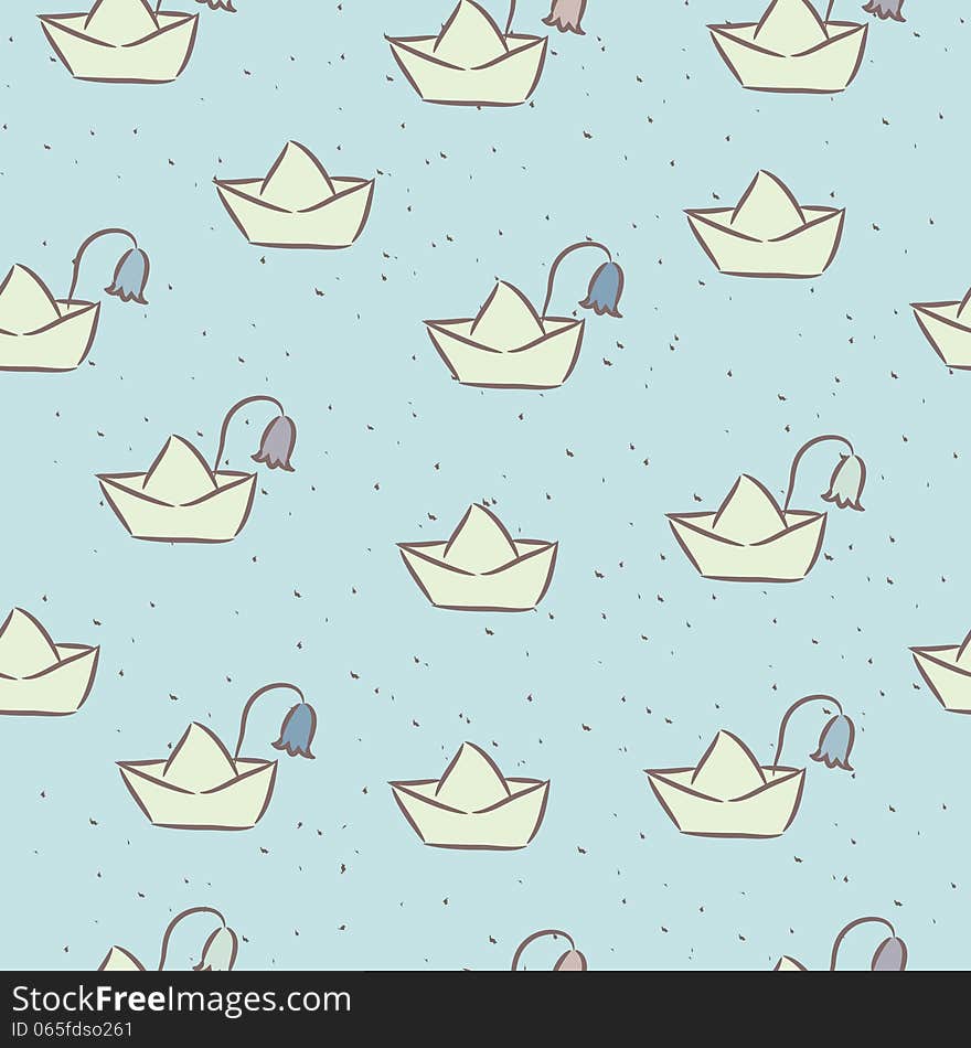 Seamless childish pattern with white paper boats on the water. Seamless childish pattern with white paper boats on the water.