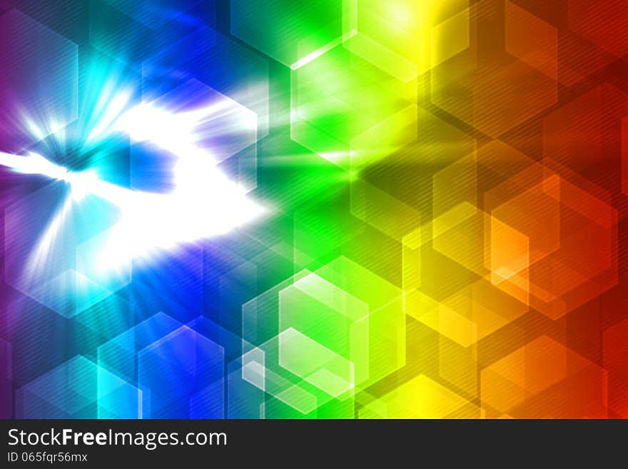 Abstract glowing Hexagon on a colorful background