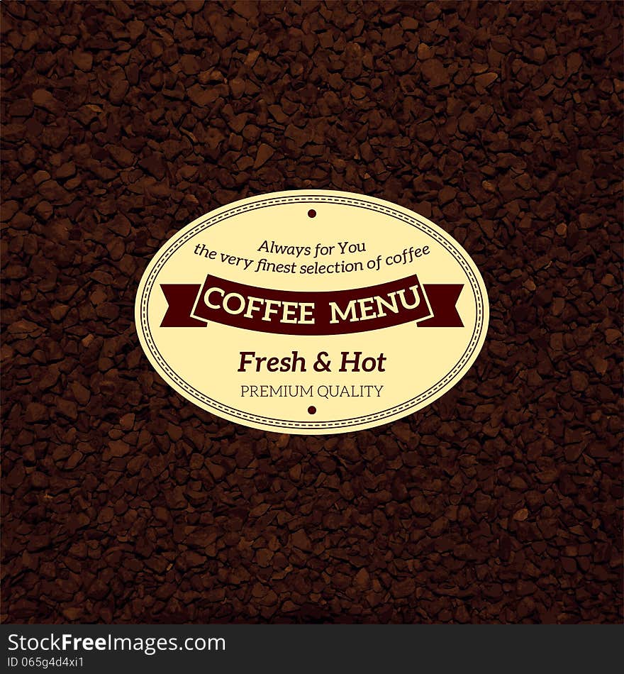 Vector bekgraund coffee menu with scattered coffee and label