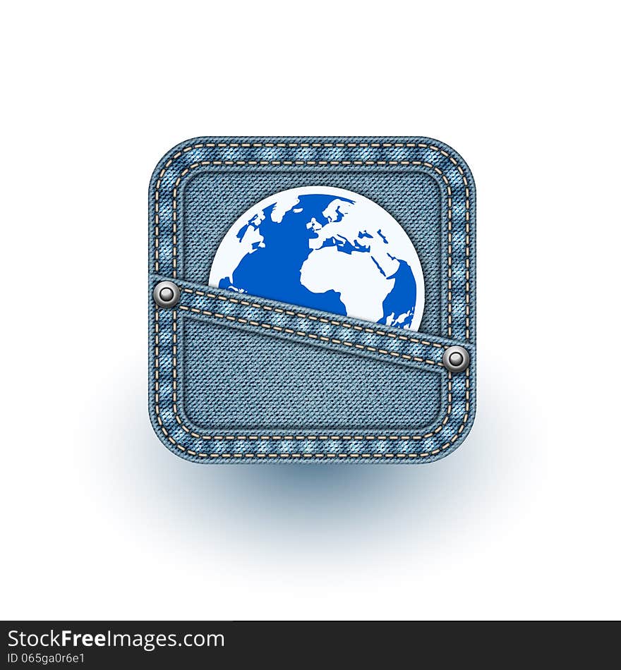 World in pocket. Realistic denim background. World in pocket. Realistic denim background.