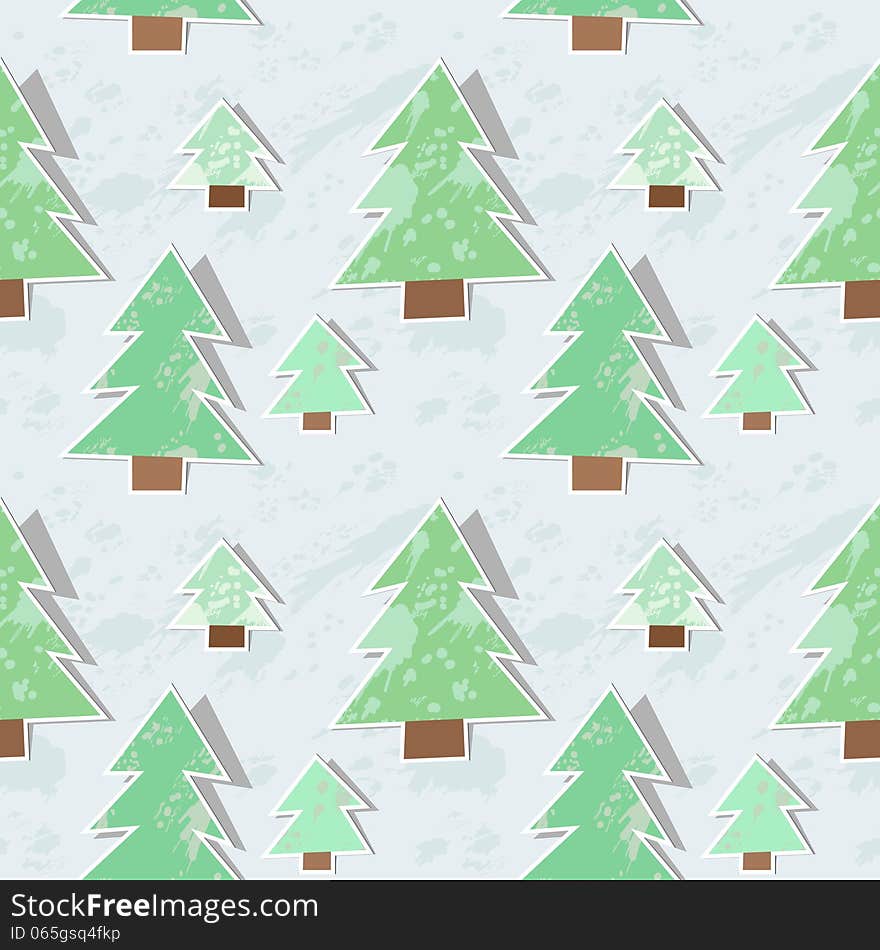 Seamless pastel grungy texture with stylized fir trees. Seamless pastel grungy texture with stylized fir trees