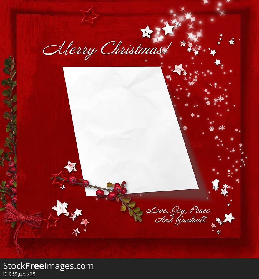 Red Christmas background with space for letters to Santa and snowflakes