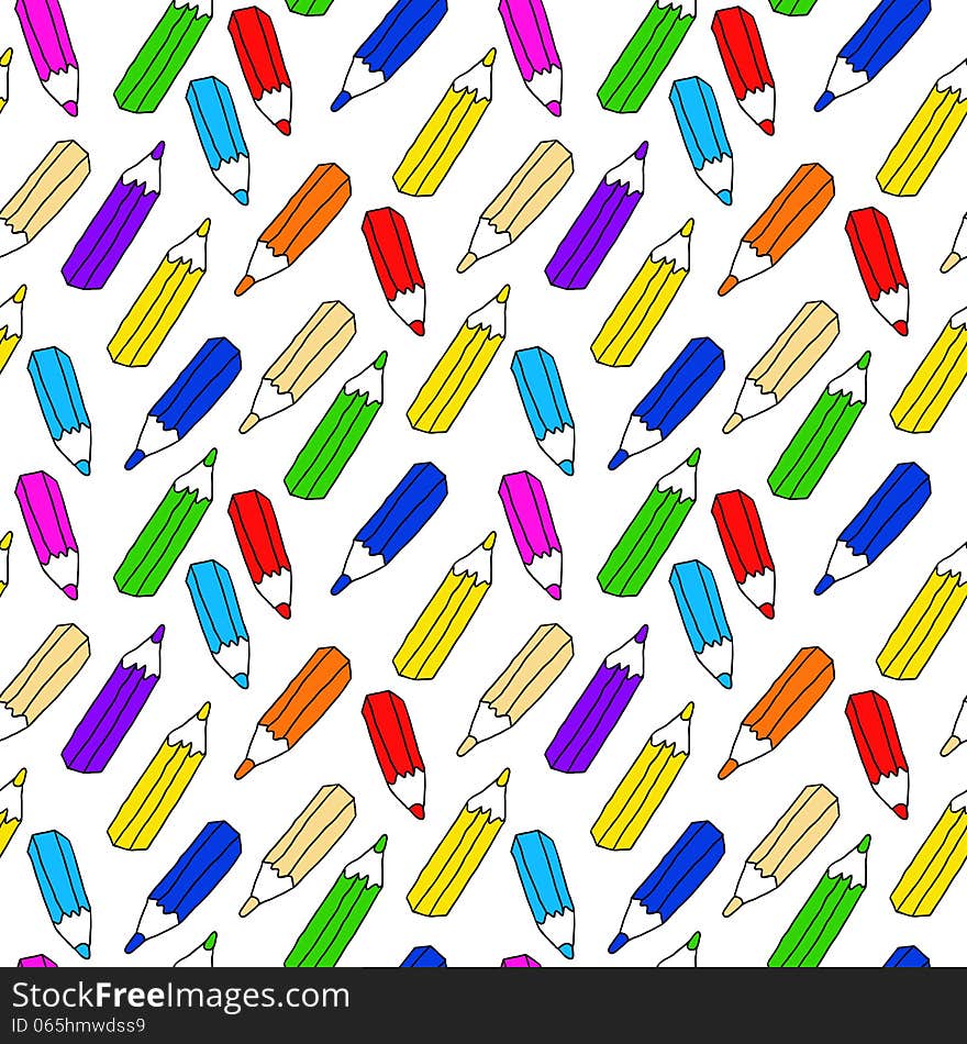 Seamless pattern of many colored pencils