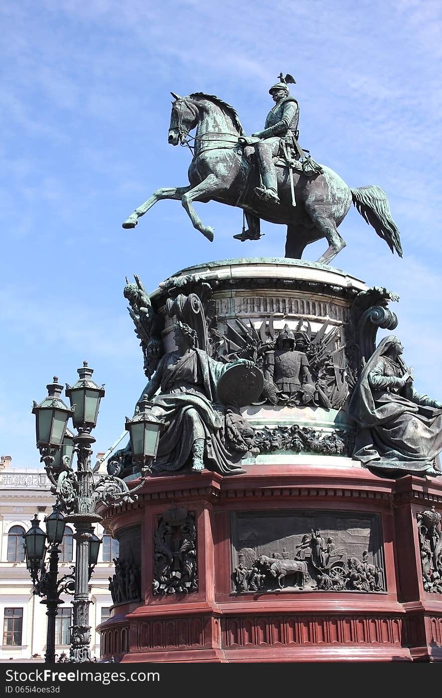 Saint Petersburg, RUSSIA - CIRCA JUNE 2012: The Monument to Nicholas I is a bronze equestrian monument on St Isaac's Square (in front of Saint Isaac's Cathedral). Unveiled on July 7th 1859. It was the first equestrian statue in Europe with only two support points. Saint Petersburg, RUSSIA - CIRCA JUNE 2012: The Monument to Nicholas I is a bronze equestrian monument on St Isaac's Square (in front of Saint Isaac's Cathedral). Unveiled on July 7th 1859. It was the first equestrian statue in Europe with only two support points