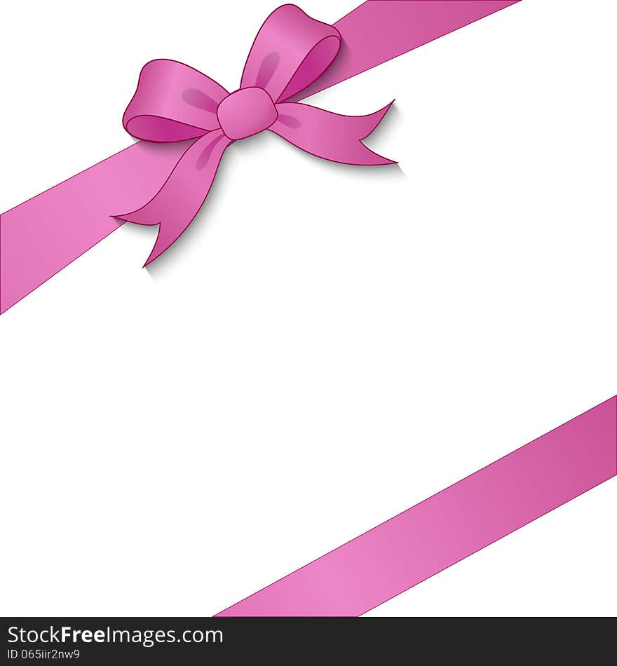 Pink ribbons and bows with Prezent and place for an inscription on a white background. Pink ribbons and bows with Prezent and place for an inscription on a white background